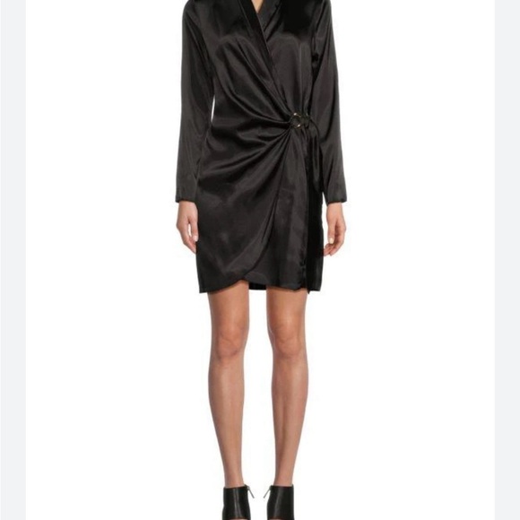 Tash + Sophie Black Satin Wrap Dress Size M NWT $98 Saks Cocktail Evening - Picture 1 of 7